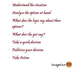 how to take decisions, inspire99 how to, steps to decision making, take quick decision, act on decisions, publicize your decision