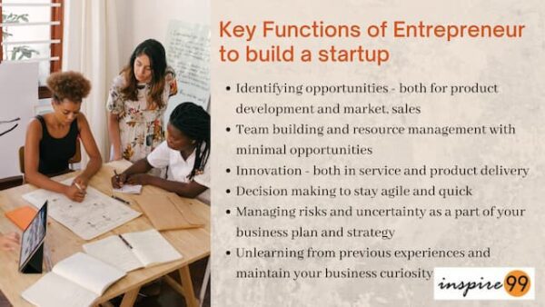 6 Key Functions of Entrepreneur to build a startup - Inspire99