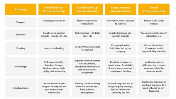 Four Types of Entrepreneurship for a Founder 2 Differences between the four types of entrepreneurship, types of entrepreneurship, Which type of entrepreneurship should I consider
