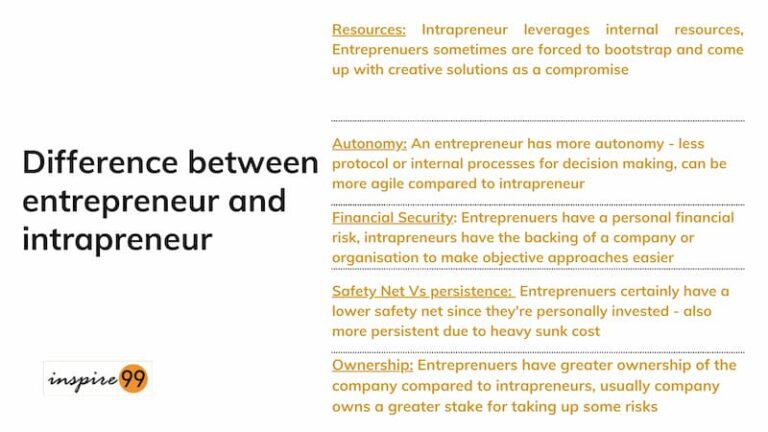 Difference between entrepreneur and intrapreneur summary and explanation of these differences and similarities